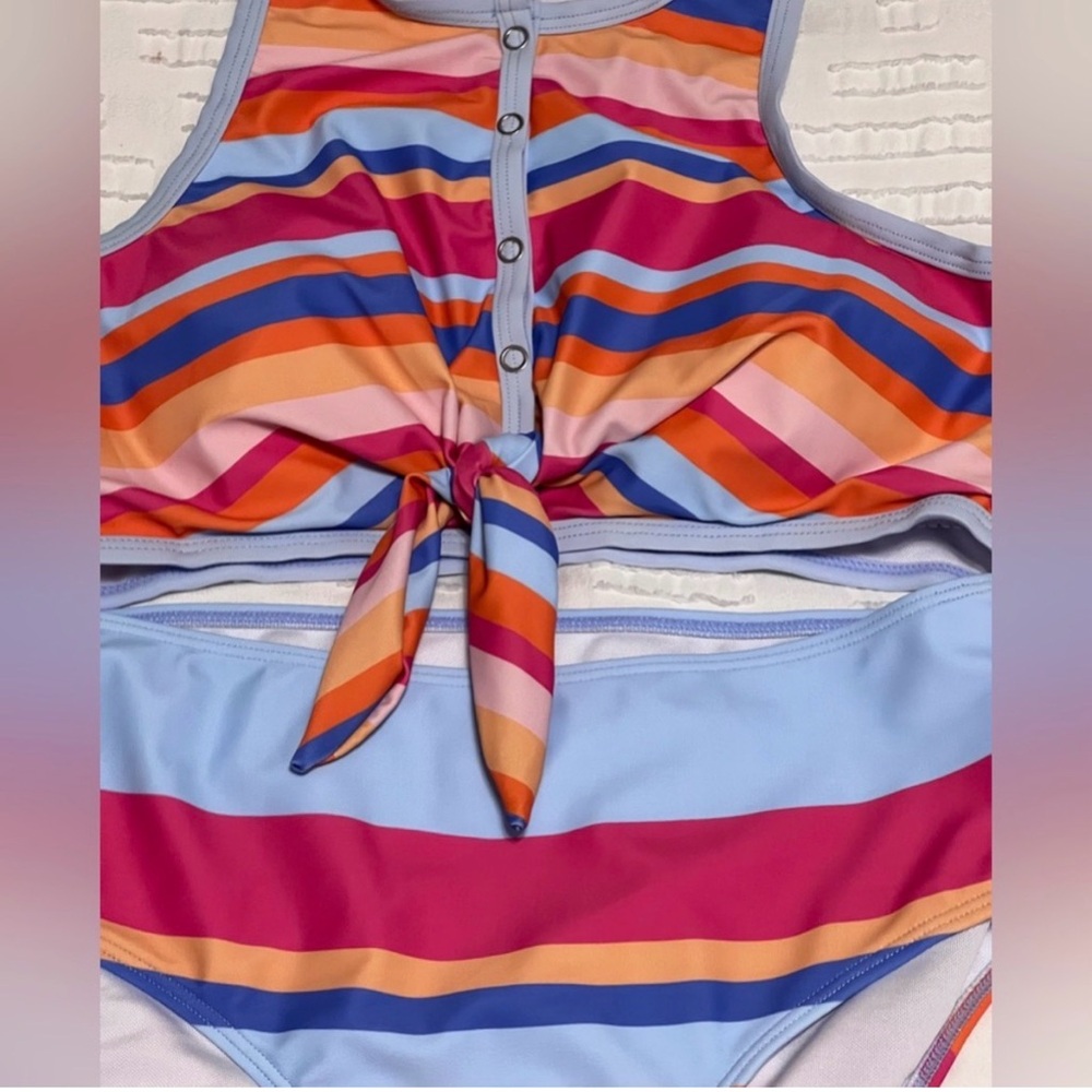 Striped Tie-Front Two-Piece Swim Set in Multicolor NWOT